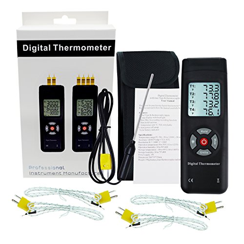 Дигитални 4 Канали К-Тип Термометар Термоспој Сензор Тестер Со К-Тип Метал &засилувач; Мушка Сонда Задно Осветлување Келвин