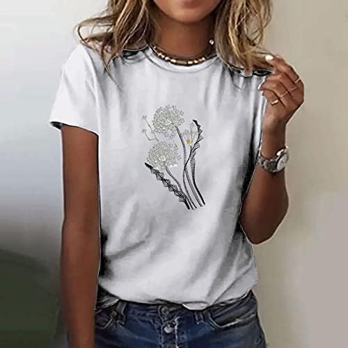 Симпатична печатена Велигденска кошула за жена лабава обични празници врвови на вратот со кратки ракави графички маички маица маица