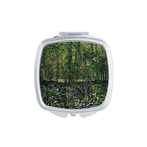 Дрвја шума цветна пејзаж илустрација огледало преносен компактен џеб шминка двострано стакло