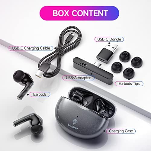 EasySMX безжични игри за игри за компјутер, PS5 безжични ушни уши со MIC, 30MS ниска латентност, Bluetooth/2.4GHz безжичен,