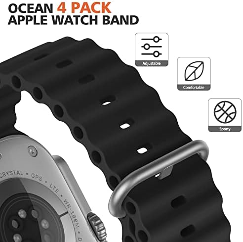 4 Пакувајте Океански Ленти Компатибилни Со Apple Watch Ultra Band 49mm 45mm 44mm 42mm 38mm 40mm 41mm, Прилагодување на дождовното