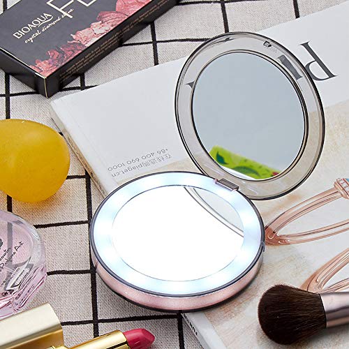 MOZX Огледало За Шминка, LED Осветлено Огледало За Шминка 180° Слободна Ротација, Двострано Зголемено Огледало За Суета Со Држач, USB