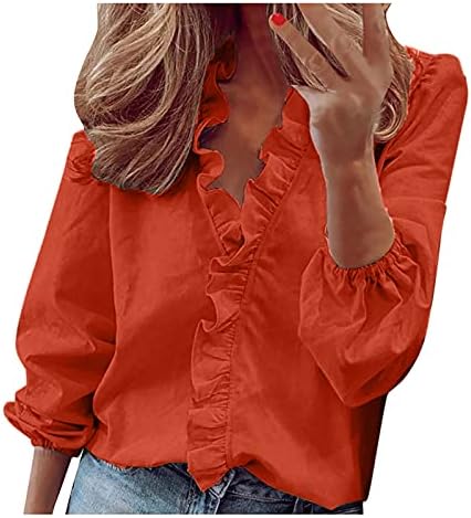 Возбудува V - Вратот Долги Ракави Кошули За Жени Плус Големина Секојдневен Облечен Обичен Дами Блуза Пролет Fall Блузи Маици