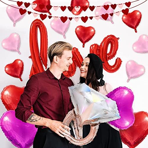 Валентин балони комплет 28 парчиња романтична loveубовна фолија балони украси на вineубените украси на срце