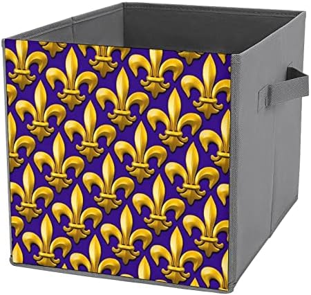Марди Грас Флуер Шема Склопувачка Ткаенина Коцки За Складирање Кутија 11 Инчни Преклопливи Канти за Складирање Со Рачки