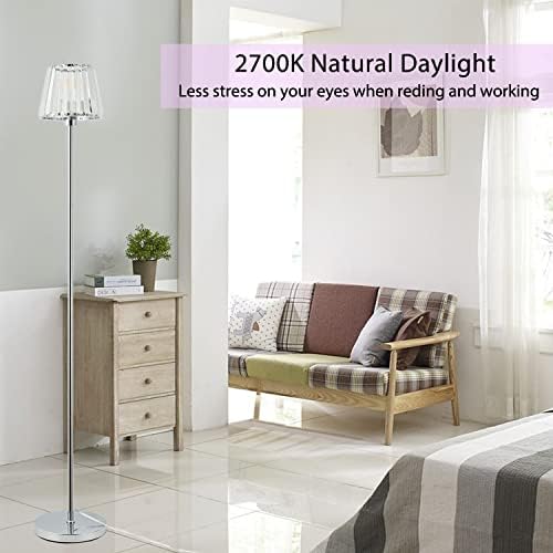 Yolizuot кристални подни ламби, модерна минималистичка спална соба K9 кристална стојална ламба, 63 инчи хромирана кристална ламба за