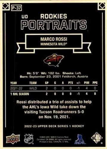 2022-23 Горна палуба УД портрети P-37 Marco Rossi SP Кратко печатење Минесота дива NHL хокејска картичка за трговија