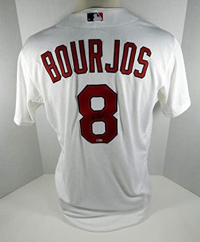 2015 година Сент Луис кардинали Питер Бурјос 8 Игра издадена потпишана бела маичка - Игра користена МЛБ дресови
