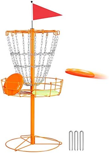 Yaheetech Преносен диск корпа за голф, вежбајте целна челична дупка со тешки дискови за голф голф, портокал, портокал