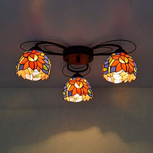 Lrjskwzc Тифани лустер сончоглед Едноставен 3 мулти-глава таванска ламба ламба витраж дневна соба трпезарија спална соба тавана светлина