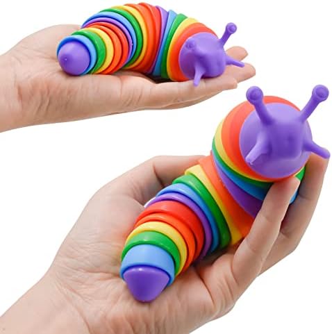 Meist 2 PCS Fidget Slug Toys, 3D артикулирана истегнување гасеница за миленичиња сензорни играчки за олеснување на стресот, идеална забава фаворизирана