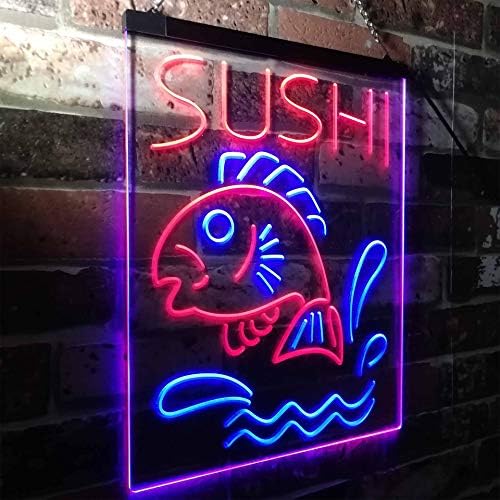 Ресторан за риби за суши АДВПРО, јапонска храна Двојна боја предводена од неонски знак сина и црвена 12 x 16 ST6S34-I3143-BR