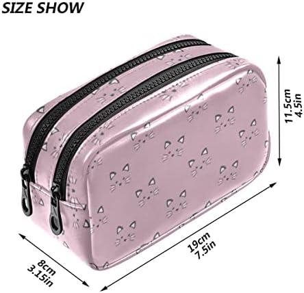 Кожна торба со моливи со 2 прегради за патенти, симпатична мачка розова пенкало со молив, женски девојки за шминка, козметички торби за