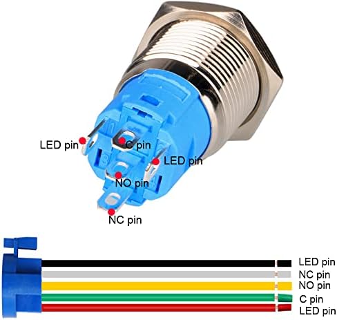 GEBILDET 12V-24V/5A 16mm Пред-жици Моментен звучник на рог на рог копче за водоотпорен метален прекинувач со сина LED светло за автомобил