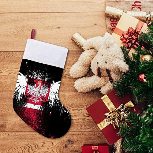 Полски знаме орел Божиќни чорапи порибување на Божиќни дрвја санта украси што висат украси за одмори од камин 16,5 “