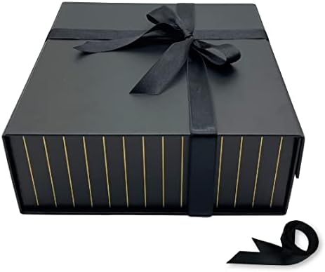 Кутија за магнетни подароци со додатоци за Kacoon - 9.4 ”x9.4” x3.7 ”склоплива кутија и долга лента, шик и едноставен стил, мат црна, кутија за подароци со магнетно затворањ