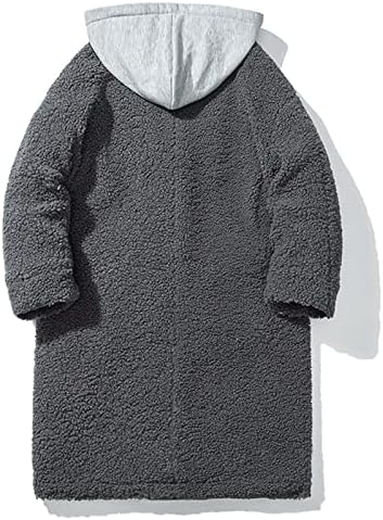 Преголема јакна од Шерпа Худи за мажи ватирана наредена меки руно, палто од средна должина зимска топла пријатна рововна палто за