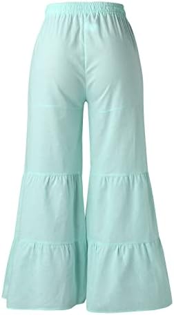 Обични летни памучни постелнини капри панталони жени со високи половини ленти со џебови лабава цврста боја салон за одмор