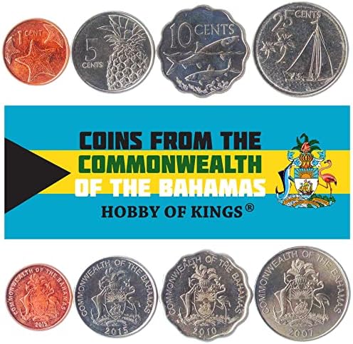 4 Монети Од Колекцијата Сет На Монети На Бахамите | Бахамите 1 5 10 25 Центи | Циркулирани 2006- | Ананас | Стрфиш | Марлин |