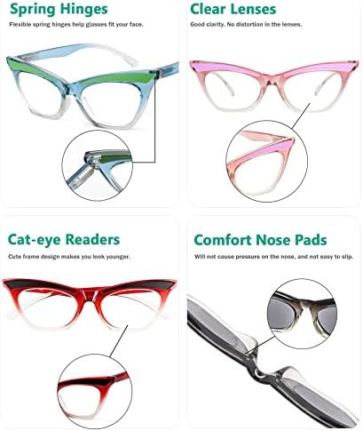 Очила за Читање Мачки Со 5 пакувања Симпатична Читачка За Жени,+2.75