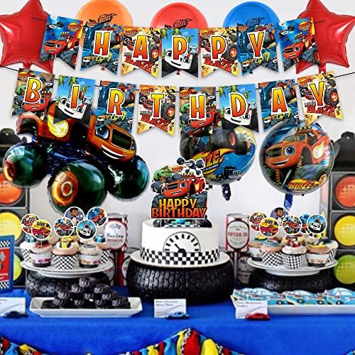 37 Еез Блејз И Машината Чудовиште Декорации За Роденденски Забави, Комплет За Забави За Деца со 1 Среќен Роденден Банер Венец, 12