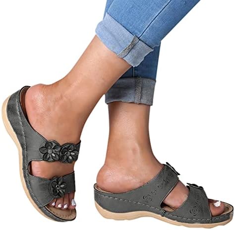 Quealent сандали за жени облечени лето, жени сандали ортопедски отворени пети сандали ретро анти -лизгачки удобни чевли за дишење