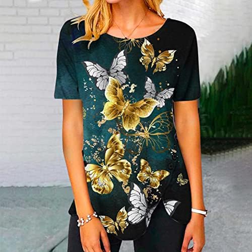 Маички за жени лето есен кратки ракави брод вратот Спандекс графички блузи кошули дами 2023 облека