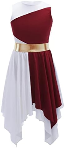 Freebily Kid Girls Colorblock Lyrical Dance Fasure Fuse без ракав асиметричен полите леотрад фустан модерен костум за балетски перформанси