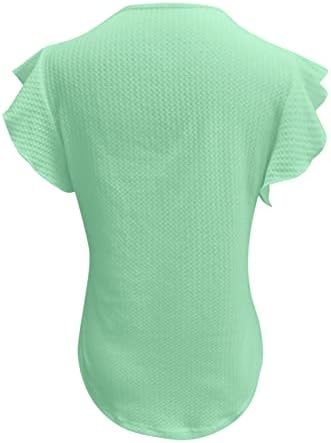 Fragarn женски врвови летни кратки ракави за кратки ракави против маици со вратот Обични удобни лабави вклопени елегантна цврста боја тунична блуза.