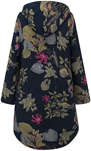 Andongnywell дами топла надворешна облека цветна печатена качулка со гроздобер палта со долги ракави за печатење на качулка