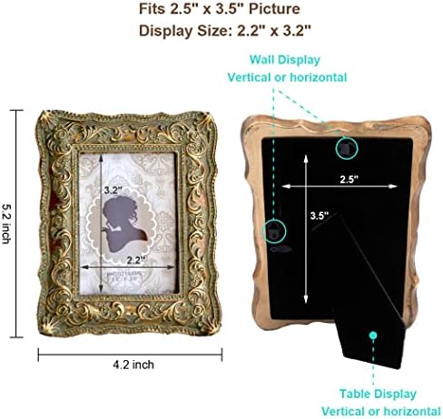 Cisoo Vintage Mini Picture Frame 2.5x3.5 Антички мала табела за фото рамка Топ дисплеј и wallид што виси дома