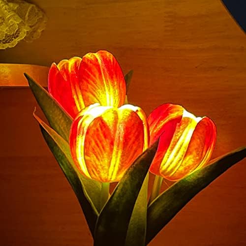 Yunbiaosen табела предводена лаличка ламба вештачка цветна ноќна светлина лажна цветна букет 3 глави со керамичка вазна ламба покрај креветот