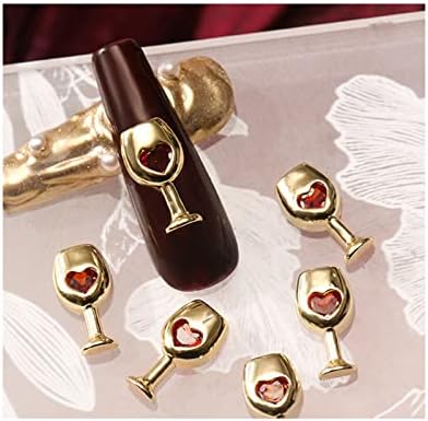 Додатоци за декорација на нокти, 3Д нокти Арт Ринестон шише со црвено вино Loveубов црвено вино стакло Исклучително, забава за празници за