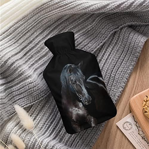Украински портрет на коњи на црно шише со топла вода 1000ml симпатична мека вода-вбризгување торба за рака за потоплите за топли рачни нозе подароци