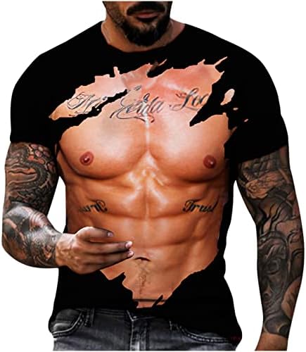 Машка дневна маица графички 3Д печати кратки ракави врвови на улична облека Основни маички кошули со тркалезно вежбање на вратот Атлетски маички