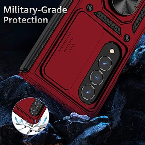 MILPROX Компатибилен За Galaxy Z Fold 4 Случај, Капакот На Камерата &засилувач; Kickstand Со Вграден во 360°Ротирај Прстен Отпорен На Удари Преклопен Браник Телефон Случај Заштитн?