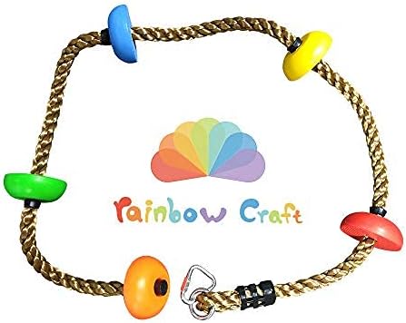 Rainbow Craft Scorture Climbing Rope - 6,5ft со 5 плетено стапало - Детска нинџа јаже за нинџа воин воин Слаклин пречки за курсеви Додатоци Деца