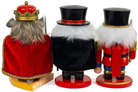 Funpeny 3 Постави божиќни оревици фигури, 7 инчи рачно изработени дрвени глувци Кинг војник и пиратски традиционални украси за оревици