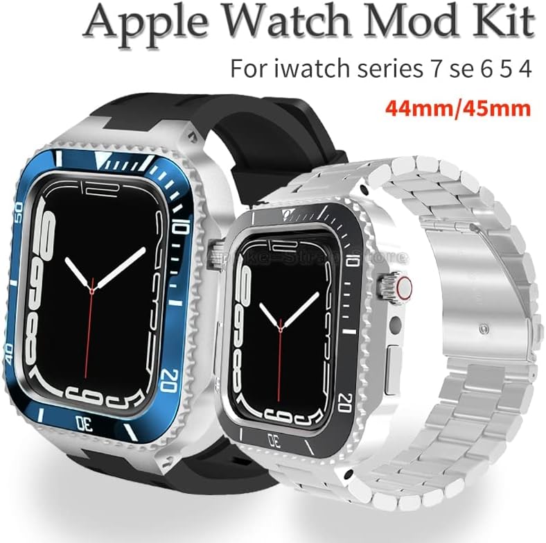 ЕКИНС 44мм Луксузен Мод Комплет за Apple Watch Band 8 7 45мм Метален Капак На Рамката за Iwatch Серија 6 SE 5 4 Силиконски Ремен Челик