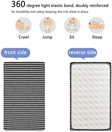 Ацтеките со тематски опремени мини чаршафи, преносни мини креветчиња за креветчиња меки и дишечки чаршафи за креветчиња за девојчиња или момче, 24 „x38“, бело црно
