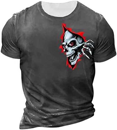 Машка графичка маица, кратки ракави тркалезни вратички черепи печатени маица кул готска кошула за вежбање салата за салата