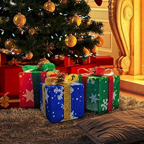 Божиќен сет од 3 кутии за подароци украси Божиќни кутии со лакови бор, затворен затворен украси за надворешни работи за забава за одмор