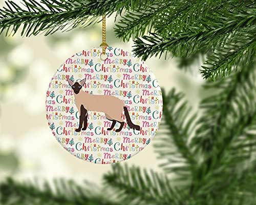 Богатства на Каролина WDK2513CO1 Колор -точка Longhair мачка Божиќна керамичка украс, украси за новогодишни елки, висечки украс за