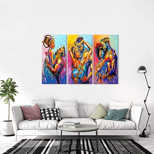 3 парчиња афроамерикански платно wallидна уметност, црна уметност крал и кралица слики за wallид, египетска круна црна lубовница врамена
