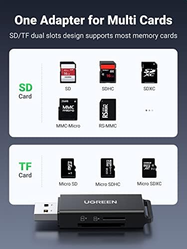 UGREEN Sd Картичка Читач Преносни USB 3.0 Двојна Слот Флеш Мемориска Картичка Адаптер Центар ЗА TF SD Микро SD SDXC SDHC MMC RS-MMC