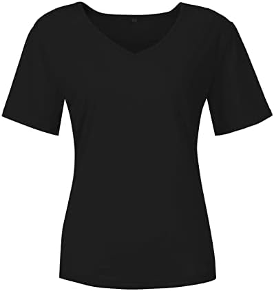 Бранч врвни жени лето есен облека за кратки ракави трендовски v врат памучна блуза маица за дами со џебови 38
