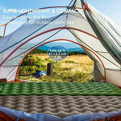 MeetPeak Дополнителна дебелина од 5 инчи подлога за спиење за кампување, ултралејт компактен кампување за спиење Вградена пумпа, преносен камп