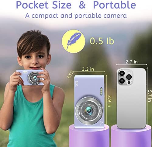 Дигитална камера 4K 44MP Компактна точка и снимање камера со 16x дигитален зум 32 GB SD картичка, Детска камера 2,4 инчи, камера за столбови