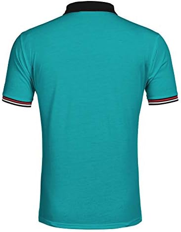 Коофанди маж со кратки ракави Поло кошула со шарени ракави Класичен вклопна обична маица за голф маица со џеб