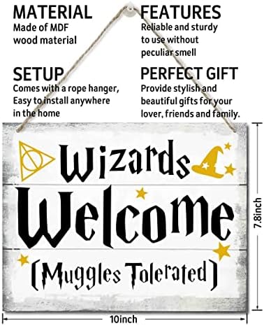 Волшебници добредојдени мугли толериран знак, висечки печатени wallидни плаки од дрво знаци, висечки волшебник добредојден wallиден